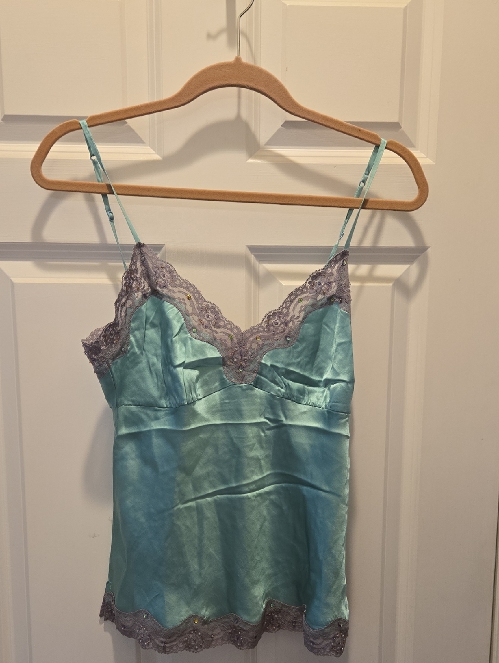 NWT Vintage Y2K Gold Hawk 100% Silk Cami Top Lace Trim Bow Sleeveless Camisole